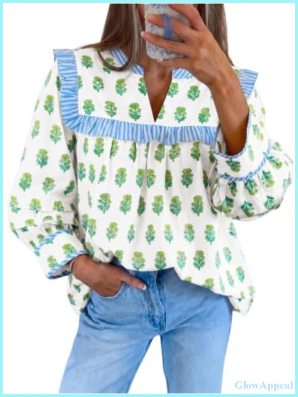 Womens Floral Babydoll Blouse Puff Sleeve Peplum Boho Tunic